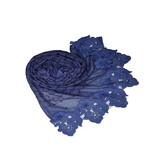Designer Party Wear ari work stole with Flower Design and Pearls - Blue